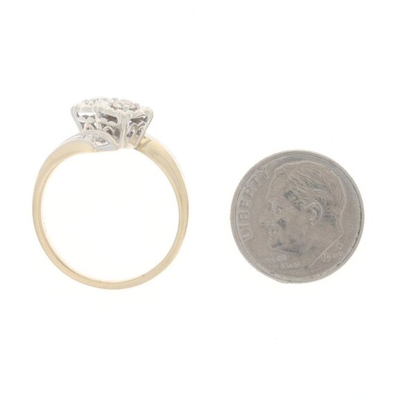 Yellow Gold Diamond Retro Bypass Ring - 14k European .40ctw Ribbons Two-Stone - Picture 5 of 6